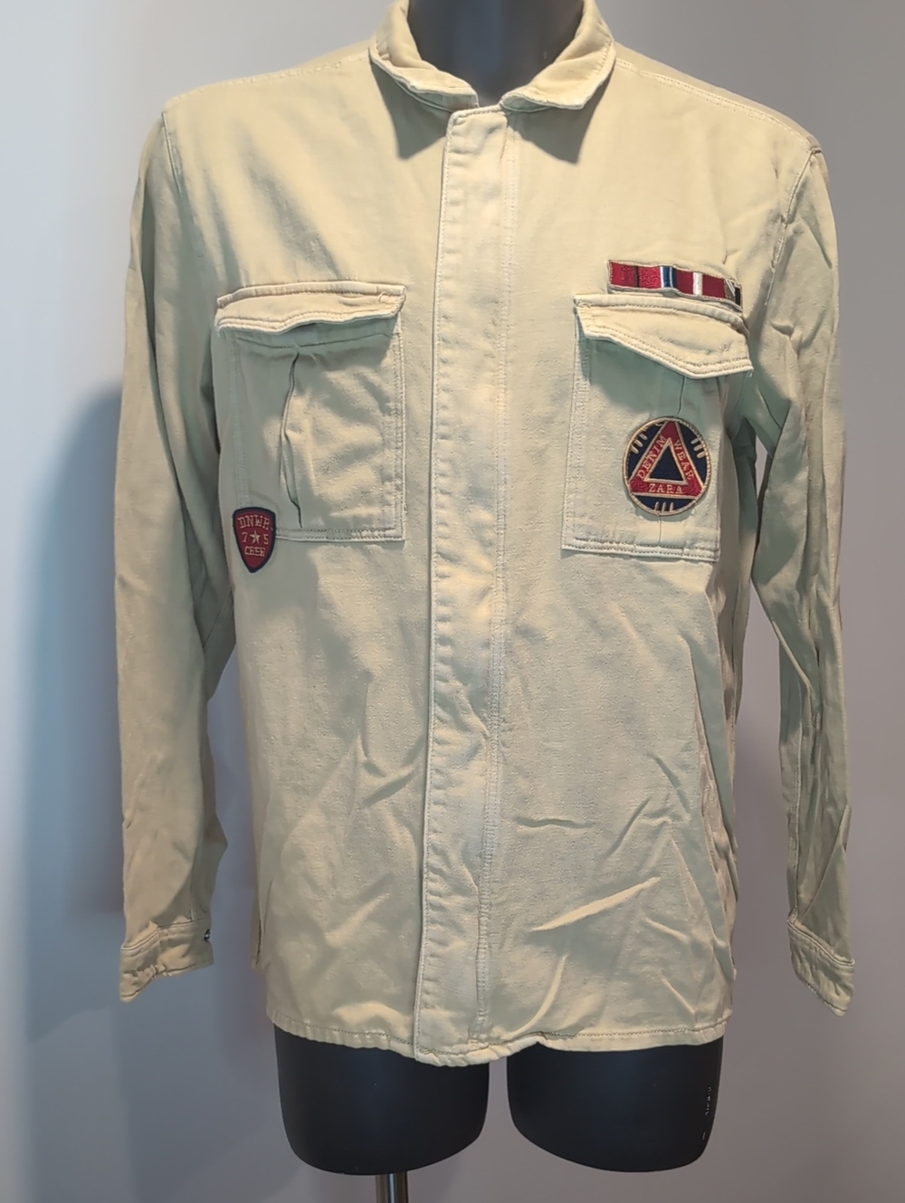 Zara Beige Military Utility Shirt Jacket Large